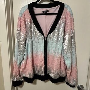 Lane Bryant Pink Blue Sequin Ombre Bomber Jacket